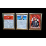Panda Atatürk Gençliğe Hitabe Istiklal Marşı Portre Tablo Köşe 3'lü Set 45 x 60 cm