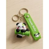 Panda Baby 3D Figür Anahtarlık Yeşil Silikon Askılı Altın Renk | Çanta ve Sırt Çantası Aksesuarı, Altın Renk Metal Halka, 3D Figür Tasarım, Silikon Askı Kayışı, Panda Figürlü