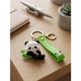 Panda Baby Figürlü Anahtarlık Silikon Askılı Çanta Sırt Çanta Süsü | Bambu Temalı Figür, Altın Rengi Metal Halka