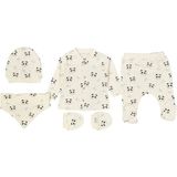 Panda Baskılı Beş Parçalı Bebek Takımı - 0 - 3 Ay - 001-Krem