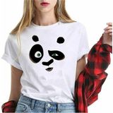 Panda Baskılı Bisiklet Yaka Pamuklu Normal Kalıp Genç ve Çocuk Tshırt - Beyaz