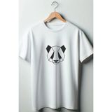 Panda Baskılı Oversize Geniş Kalıp Unisex Bisiklet Yaka Beyaz Tshirt - M