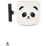Panda Baskılı Siyah T Kulp Kupa Bardak - 001-Renkli