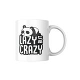 Panda Desenli Lazy But Crazy Yazılı Seramik Kupa Bardak, Beyaz, Komik Tasarım