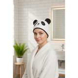 Panda Figürlü Mikrofiber Saç Kurulama Havlusu - Ultra Emici Yumuşak Kurulama Bonesi - 1 Adet Banyo Havlusu, 1 Adet El Havlusu, 1 Adet Yüz Havlusu - 001-Beyaz