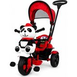 Panda Figürlü Tenteli Ebeveyn Kontrollü 3 Tekerlekli Çocuk Bisikleti - Kırmızı
