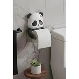 Panda Figürlü Tuvalet Kağıdı Askısı, Yapışkanlı Montaj, Plastik, Siyah, Mat, Modern, Delmesiz Banyo Aksesuarı
