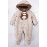 Panda İçi Peluş Patikli Kar Kapüşonlu Kışlık Kız Erkek Bebek Astronot Tulum Kozmonot Mont Çocuk Bej