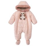 Panda İçi Peluş Patikli Kar Kapüşonlu Kışlık Kız Erkek Bebek Astronot Tulum Kozmonot Mont Çocuk Pembe