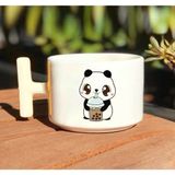 Panda Kahve Içen Baskılı Beyaz T Kulp Kupa Bardak - 300 cc