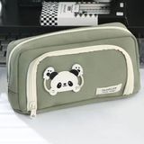 Panda Kawaii Haki Renk Çok Bölmeli Büyük Boy Kapasite Kalemlik Kalem Kutu Makyaj Çantası