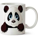 Panda Sevimli Bakış Porselen Kupa Bardak - Beyaz - 300 cc