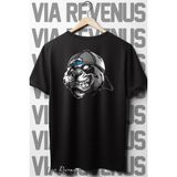 Panda Sırt Baskılı Oversize Geniş Kalıp Bisiklet Yaka Siyah Tshirt - XL