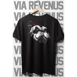 Panda Sırt Baskılı Oversize Geniş Kalıp Bisiklet Yaka Siyah Tshirt
