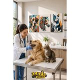 PANDA SOKAĞI 3'lü Modern Hayvan Tablosu Seti 30x42 cm MDF UV Baskı – Çerçevesiz Ahşap Duvar Dekoru | Veteriner Kliniği, Pet Shop ve Ofis Dekorasyonu
