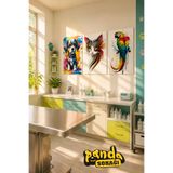 PANDA SOKAĞI 3'lü Renkli Hayvan Tablosu 30x42 cm MDF UV Baskı Duvar Dekoru – Veteriner Kliniği, Pet Shop ve Ev Dekorasyonu İçin Çerçevesiz Ahşap Tablo Seti