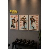 PANDA SOKAĞI Boks & Kick Boks 3'lü MDF Tablo Seti – Retro Spor Salonu Duvar Dekoru | 28,5 × 41,5 cm | UV Baskı
