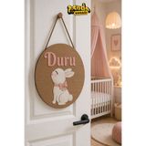 PANDA SOKAĞI Kişiye Özel Tavşanlı Ahşap Kapı Süsü 30 cm 3 mm MDF Çocuk ve Bebek Odası İsimliği