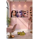 PANDA SOKAĞI Modern Makyaj Sanatı Temalı 3'lü Ahşap Tablo Seti 30x42 cm 3 mm MDF UV Baskı Beauty Studio ve Güzellik Salonu Duvar Dekoru