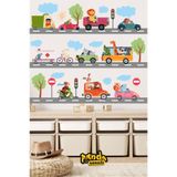 PANDA SOKAĞI Mutlu Hayvanlar ve Yol Arkadaşları Duvar Sticker, Araçlar Yol Sticker Seti,