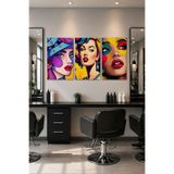 PANDA SOKAĞI Pop Art Kadın Tablo Seti 30x42 cm – 3'lü Ahşap UV Baskı Duvar Dekoru Çerçevesiz 3 mm MDF Salon & Kuaför Dekorasyonu