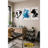 PANDA SOKAĞI Veteriner Kliniği Dekoratif Ahşap Tablo Seti 3'lü – 30x42 cm 3 mm MDF UV Baskı Çerçevesiz Duvara Yapışık Modern Veteriner Klinik Duvar Dekoru Kedi Köpek Temalı Tablo