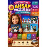 PANDA SOKAĞI Yeni Yıl Eğlence Dünyası Ahşap Puzzle Seti 4'lü Karışık Model 20x15 cm 20 Parça Eğitici Ahşap Yapboz 3 mm MDF UV Baskı Çocuklara Özel Yılbaşı Hediyesi