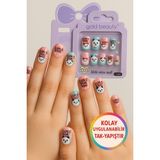 Panda Temalı 12 Li Yapışkan Stickerlı Kendi Çantasında Çocuk Takma Tırnak Seti- 5- 14 Yaş Arası - Çok Renkli