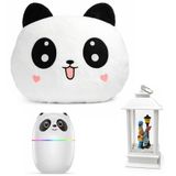 Panda Temalı Dekoratif Tasarıma Sahip Hediye Seti – Peluş Panda Yastık + Buhar Makinesi Nemlendirici + Sevgili Figürlü Kar Küresi | Dekoratif Hediye Seti