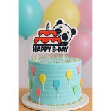 Panda Temalı Doğum Günü Pasta Süsü – Happy B-Day Yazılı 3D Baskı Figür - Beyaz - Siyah - Kırmızı