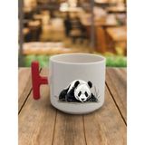 Panda Temalı Kahve Bardağı Seramik Kupa - Seramik Çay, Kahve Hediyelik Bardağı - Krem - 1 Adet