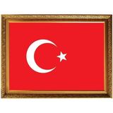 Panda Yaldızlı Çerçeveli Türk Bayrağı - 35X50CM - Gold - 35x50 cm - Çerçeveli Hazır Panolar