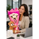 Pandamkee Yeni İş Tebriği Peluş Ayıcık Buketi ve Ayı Hediye Seti