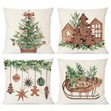 PANDICORN Noel Yastık Kılıfları 40 x 40 cm 4'lü Set Ahşap Noel Ağacı Kızak Nötr Noel Dekoru Dış Mekan Noel Kış Tatili Kahverengi Dekoratif Kırlent Kılıfı Ev Kanepe için Süslemeler