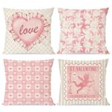 PANDICORN Sevgililer Yastık Kılıfları 45 x 45 cm 4'lü Set Fırfırlı Kalp Aşk Damgası Aşk Tanrısı Gül Pembe Sevgililer Günü Süslemeleri Açık Bufalo Ekose Dekoratif Kırlent Kılıfları Kanepe Ev Dekoru