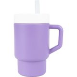 Pandish Mugley Tek Kulplu Kapaklı Pipetli Silikon Alıştırma Bardağı - Lila - Mor