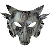 Pandoli Eskitme Gümüş Renk Tam Yüz Arkadan Lastikli Kurt Şeklinde Halloween Maskesi - Renkli - Normal