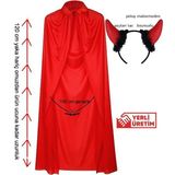 Pandoli Halloween Kırmızı Renk 120 cm Yakalı Şeytan Pelerini Seti Bayan Erkek Yetişkin - Renkli - Standart