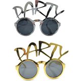 Pandoli Party Yazılı Altın Gümüş Renk 2 Adet Retro Disko Gözlüğü Yılbaşı Hawaian Hallow - Renkli