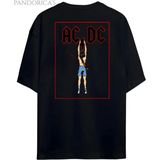 Pandorica's Ac/dc Tasarimi Sırt Baskılı Unisex Pamuklu T-Shirt - Siyah - XL