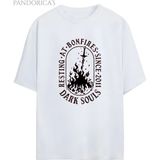 Pandorica's Dark Souls Tasarım Serisi "bonfıre Kamp Ateşi" Baskılı Yazılı Unisex Pamuklu Tişört - Beyaz