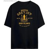 Pandorica's Game Of Thrones Tasarımı House Greyjoy Baskılı Unisex Pamuklu T-Shirt - Siyah - XL
