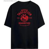 Pandorica's Game Of Thrones Tasarımı House Targaryen Baskılı Unisex Pamuklu T-Shirt - Siyah