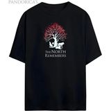 Pandorica's Game Of Thrones -The North Remembers-Tasarımı Ön ve Ense Baskılı Unisex Pamuklu T-Shirt - Siyah