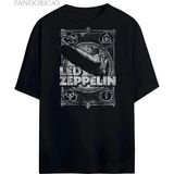 Pandorica's LED Zeppelin Tasarımı Unisex Pamuklu T-Shirt - Siyah