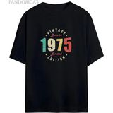 Pandorica's Vintage 1975 Doğum Yılı Baskılı Retro Tasarım Serisi Unisex Pamuklu Tişört - Siyah