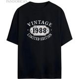 Pandorica's Vintage 1988 Doğum Yılı Baskılı Retro Tasarım Serisi Unisex Pamuklu Tişört - Siyah - XL