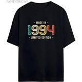 Pandorica's Vintage 1994 Doğum Yılı Baskılı Retro Tasarım Serisi Unisex Pamuklu Tişört - Siyah