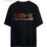 Pandorica's Vintage Gen-X (1965-1980) Doğum Yılı Baskılı Retro Tasarım Serisi Unisex Pamuklu Tişört - Siyah - XL