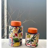 Panega Design Seramik Sicilya Desen Limon Figürlü Silindir Kavanoz - Sarı